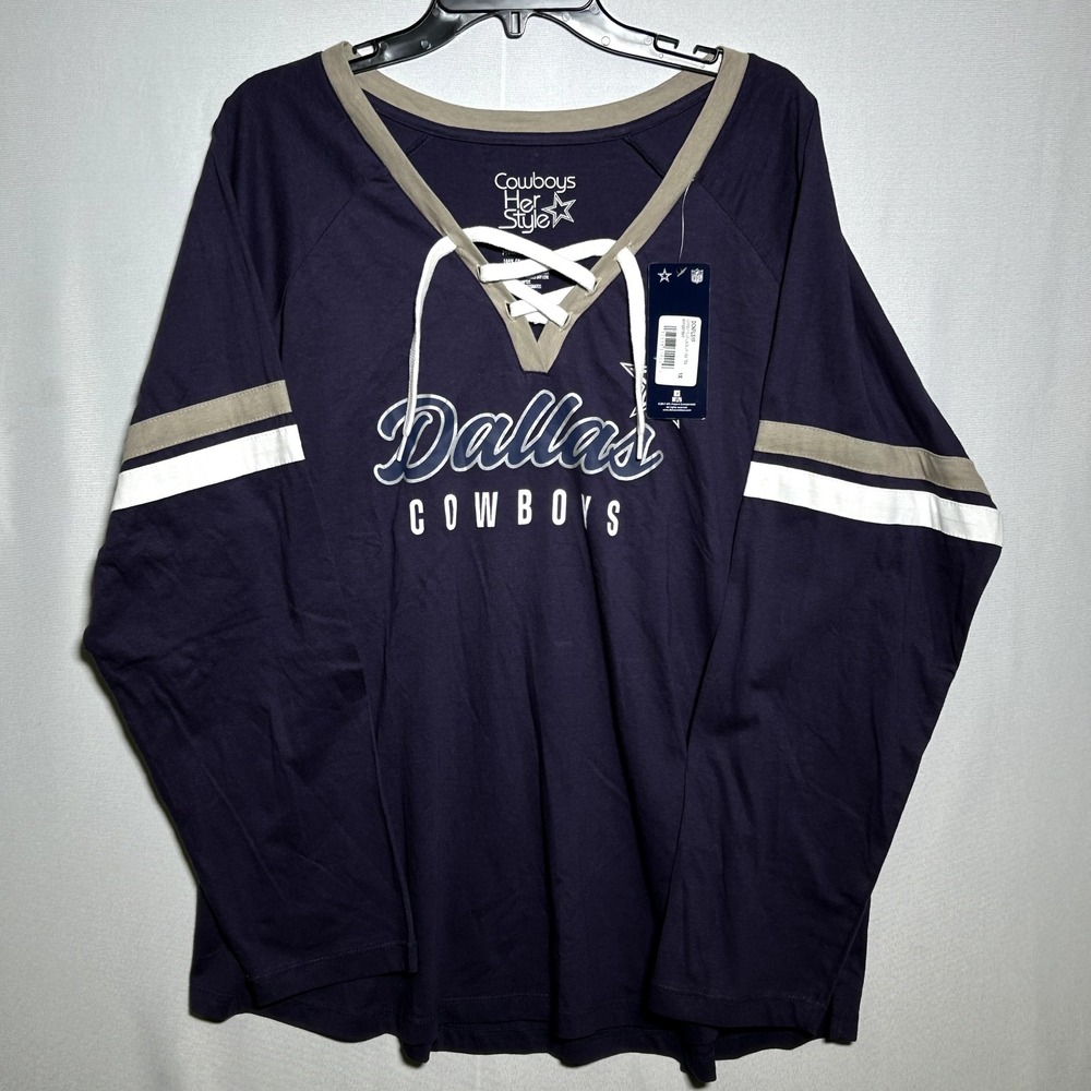 Dallas Cowboys NFL Her Style Lace-Up Navy Blue Jersey Shirt Women's 1X NWT
